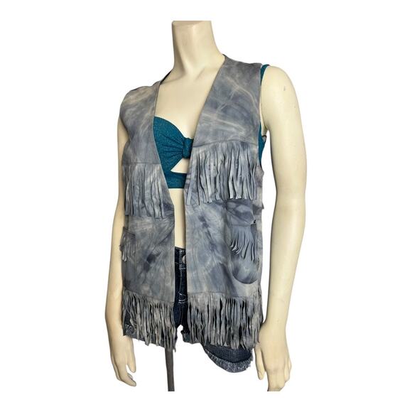What goes Around Comes Around Goat Leather Fringed Vest Festival Boho Hippie M - Picture 1 of 12